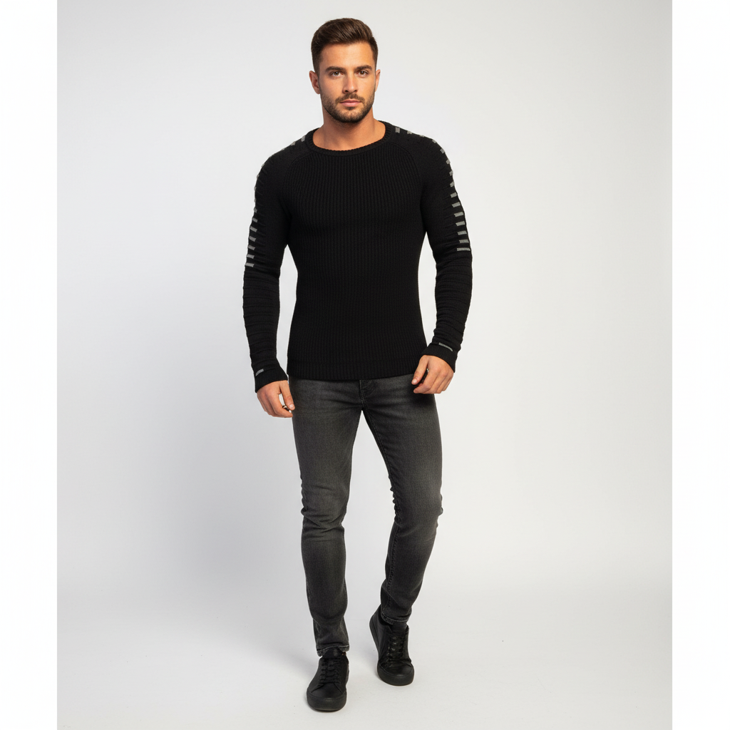 Men's Printed-Sleeve Ribbed Jumper