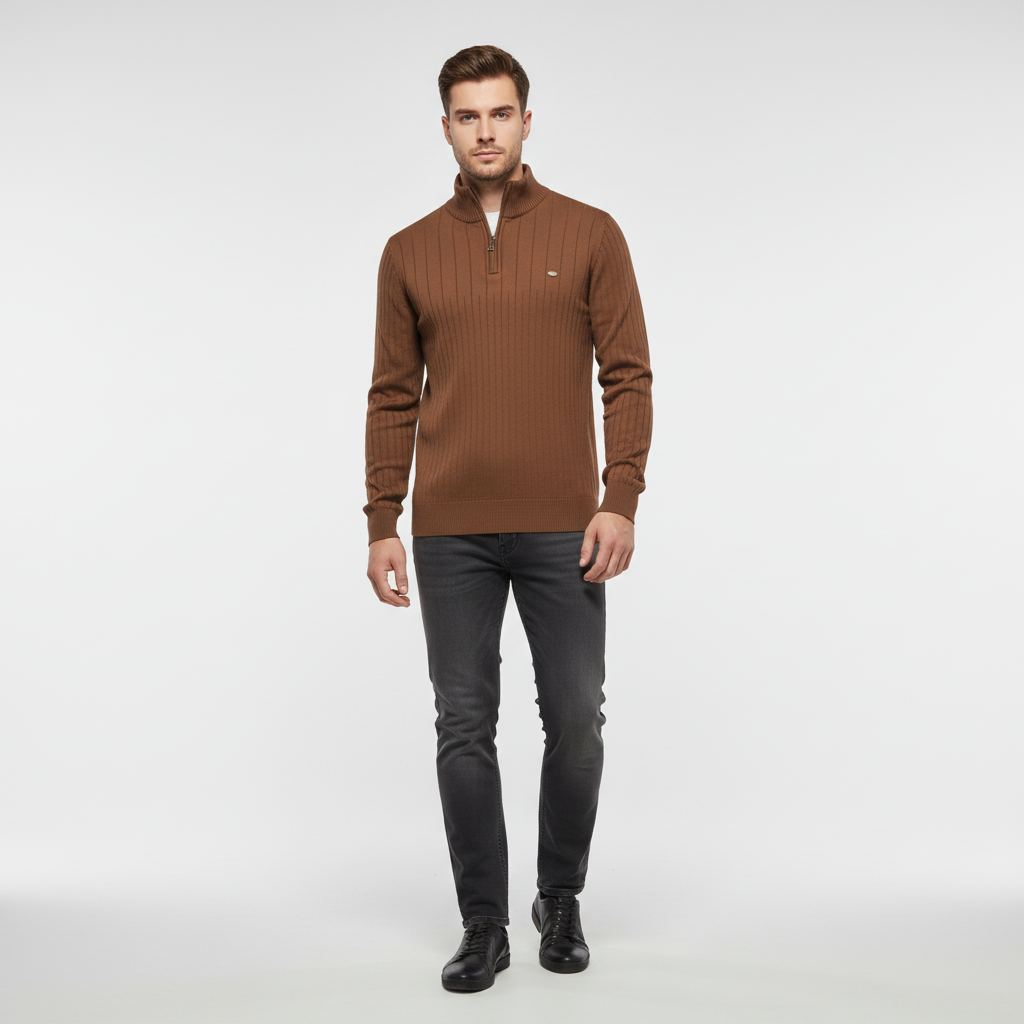 Men's Ribbed Stand Collar Jumper
