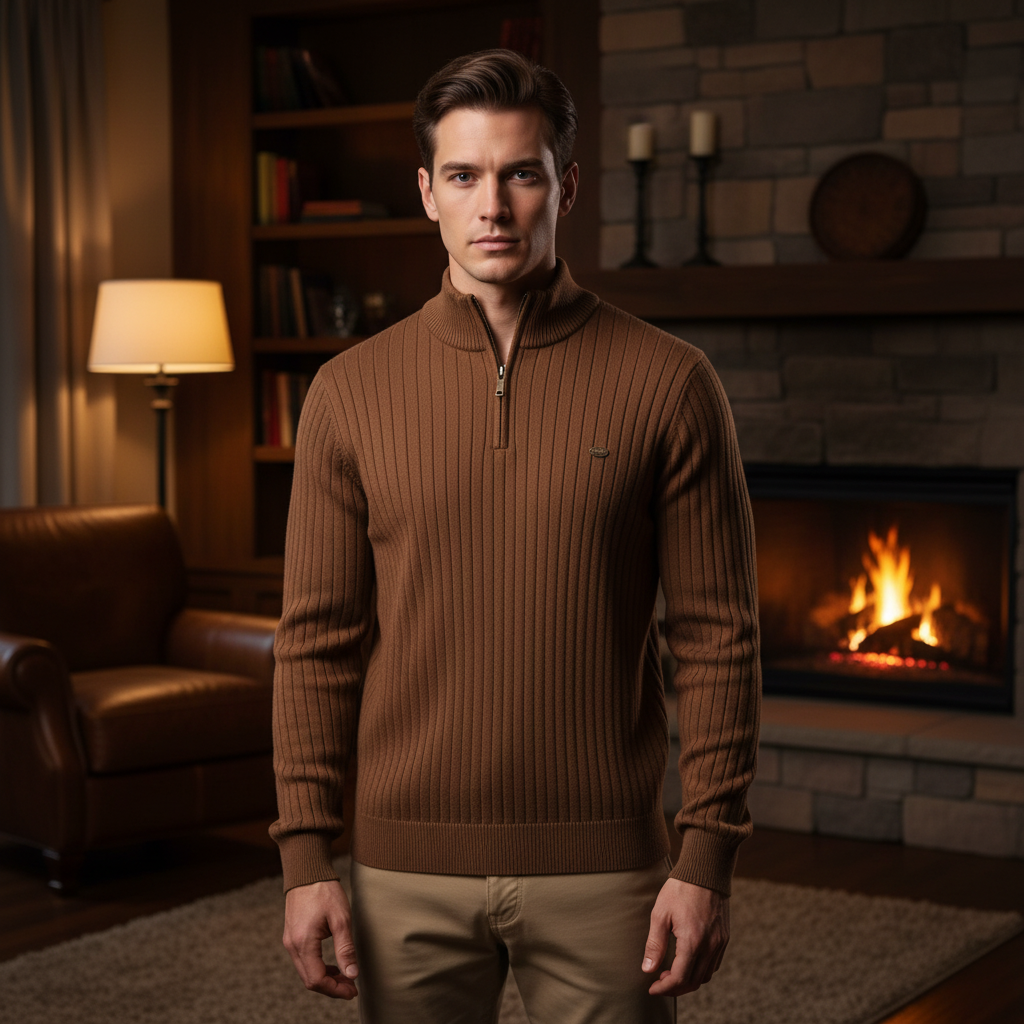 Men's Ribbed Stand Collar Jumper