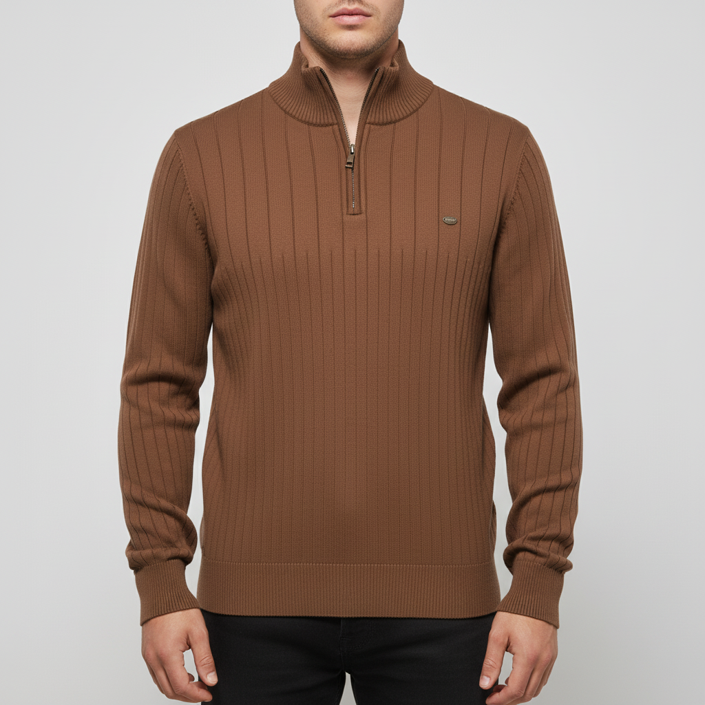 Men's Ribbed Stand Collar Jumper