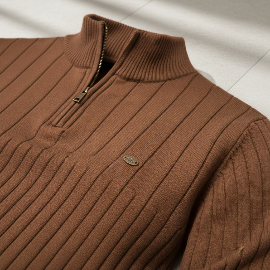 Men's Ribbed Stand Collar Jumper