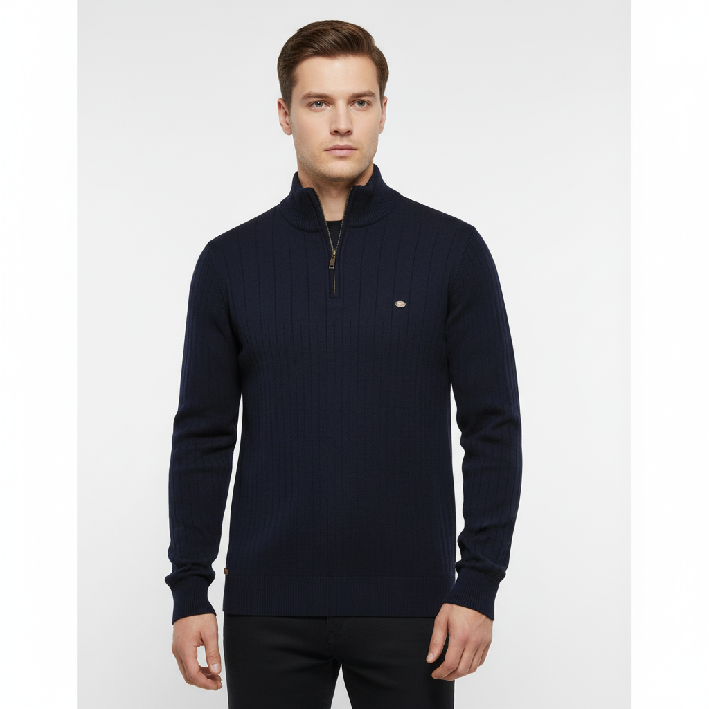 Men's Ribbed Stand Collar Jumper