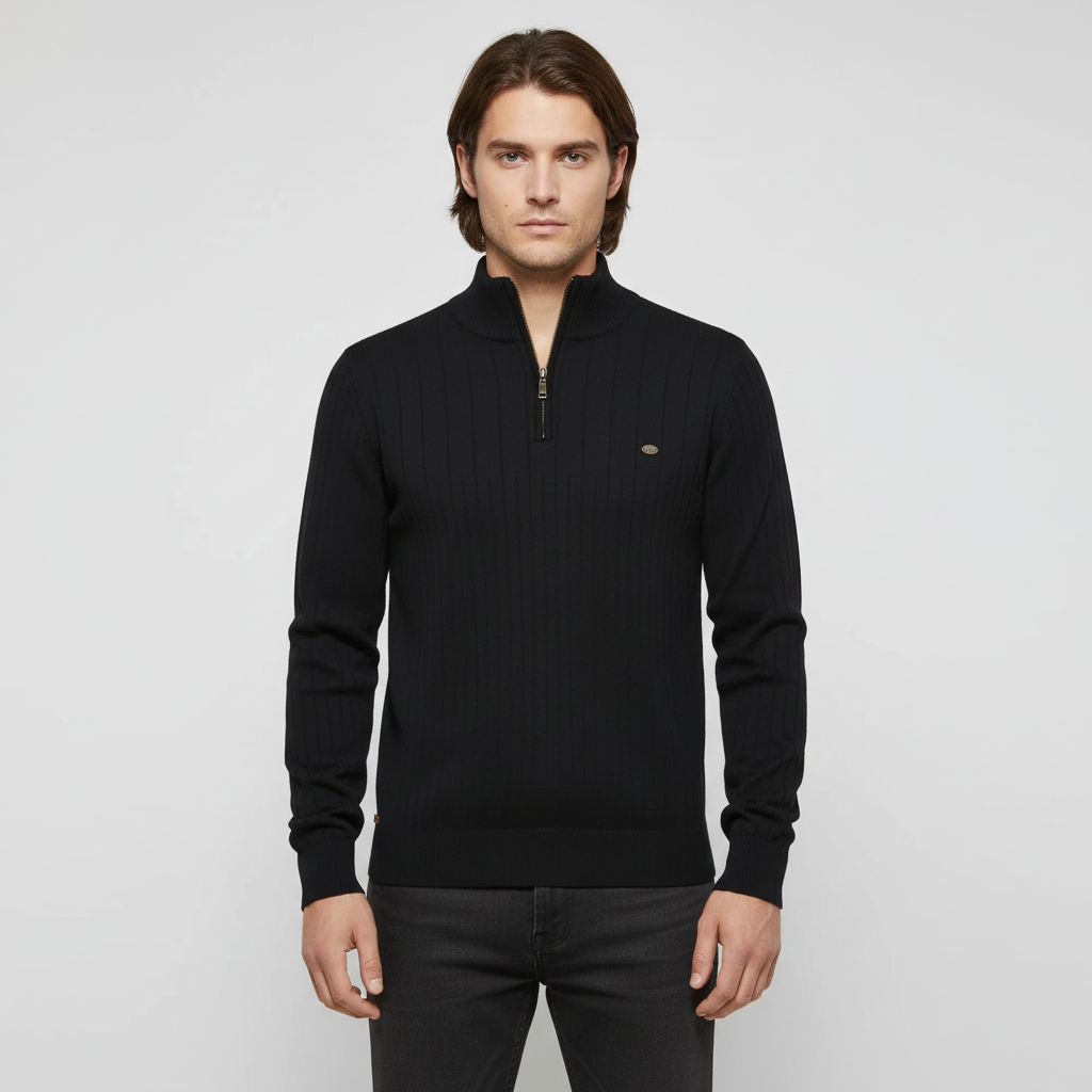 Men's Ribbed Stand Collar Jumper