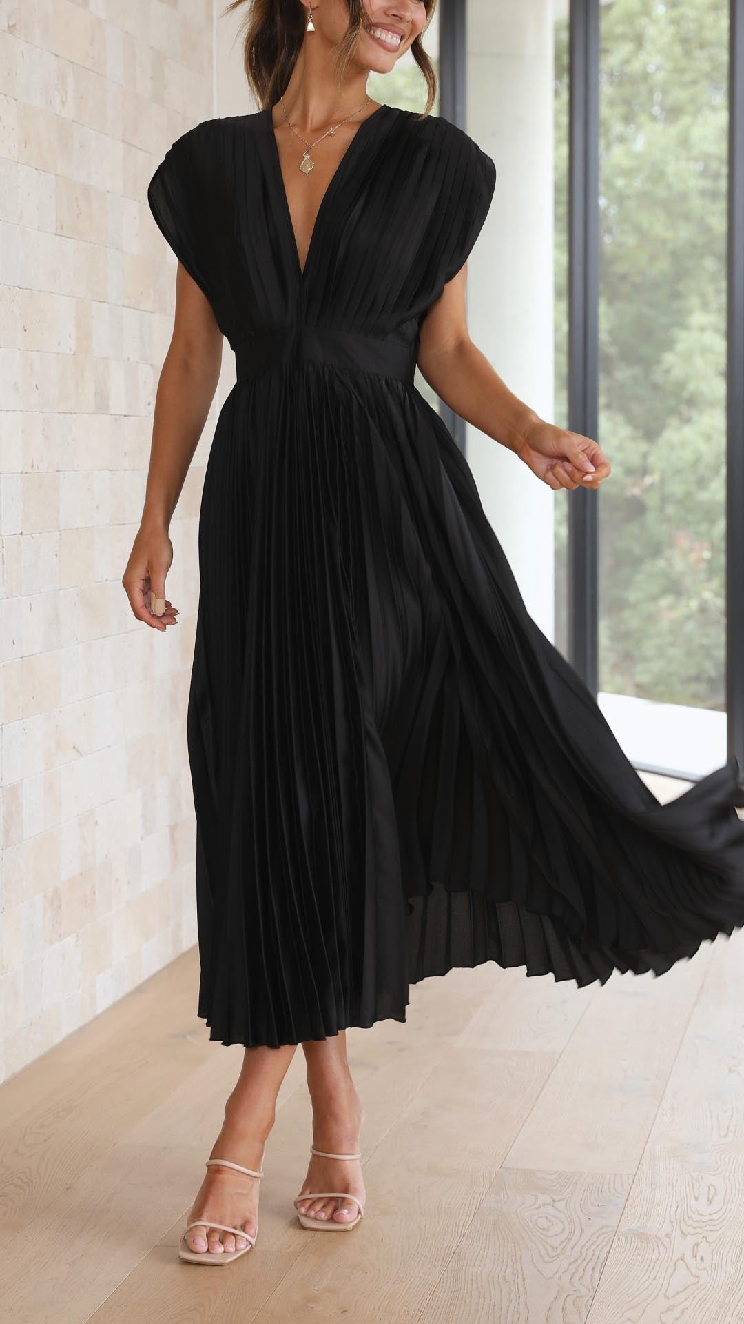 Women's Draped Satin Midi Dress