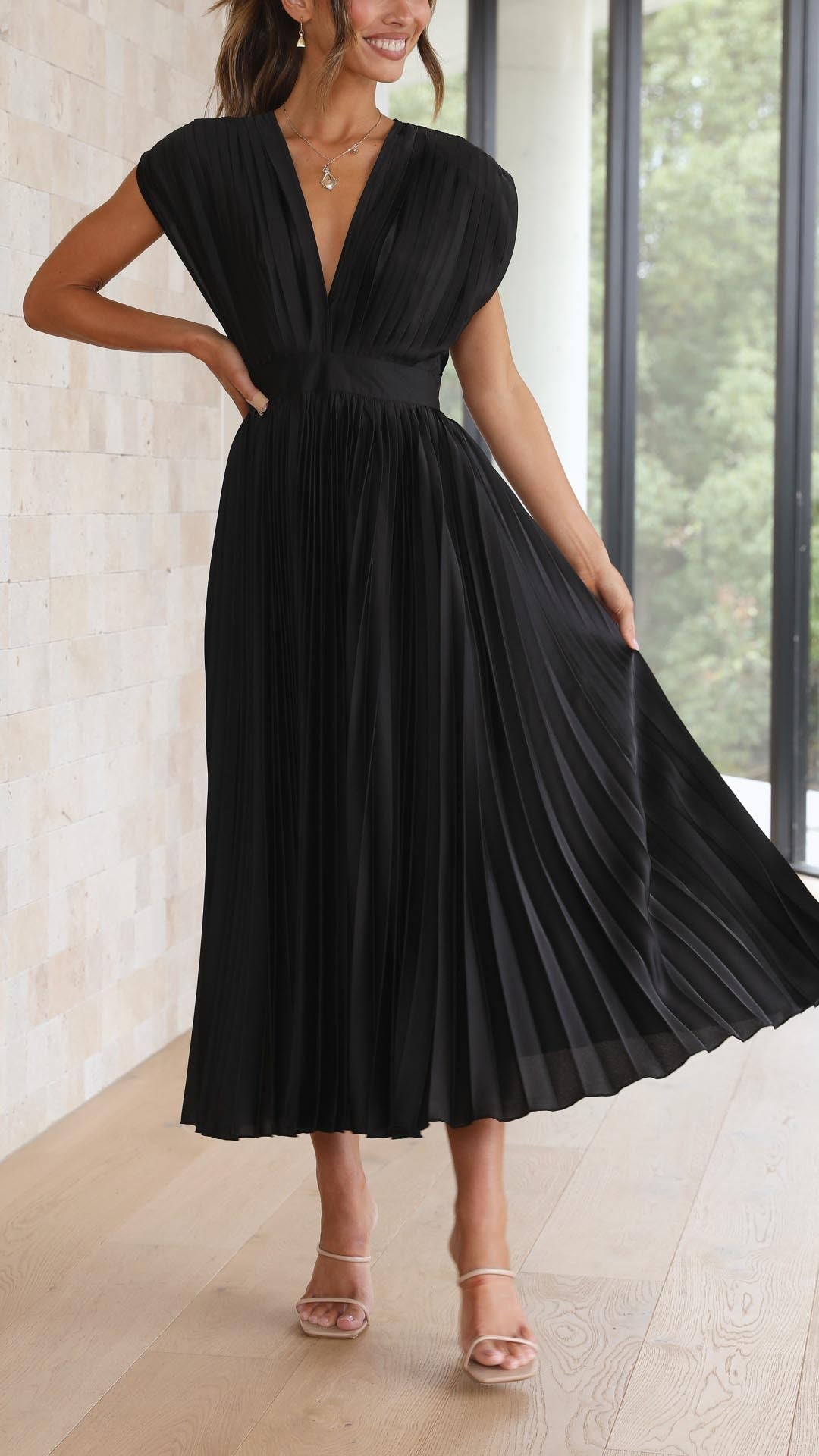 Women's Draped Satin Midi Dress