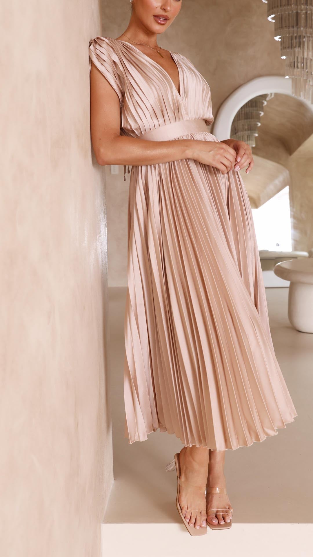 Women's Draped Satin Midi Dress