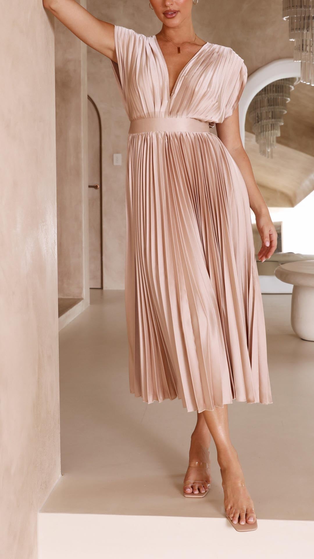 Women's Draped Satin Midi Dress