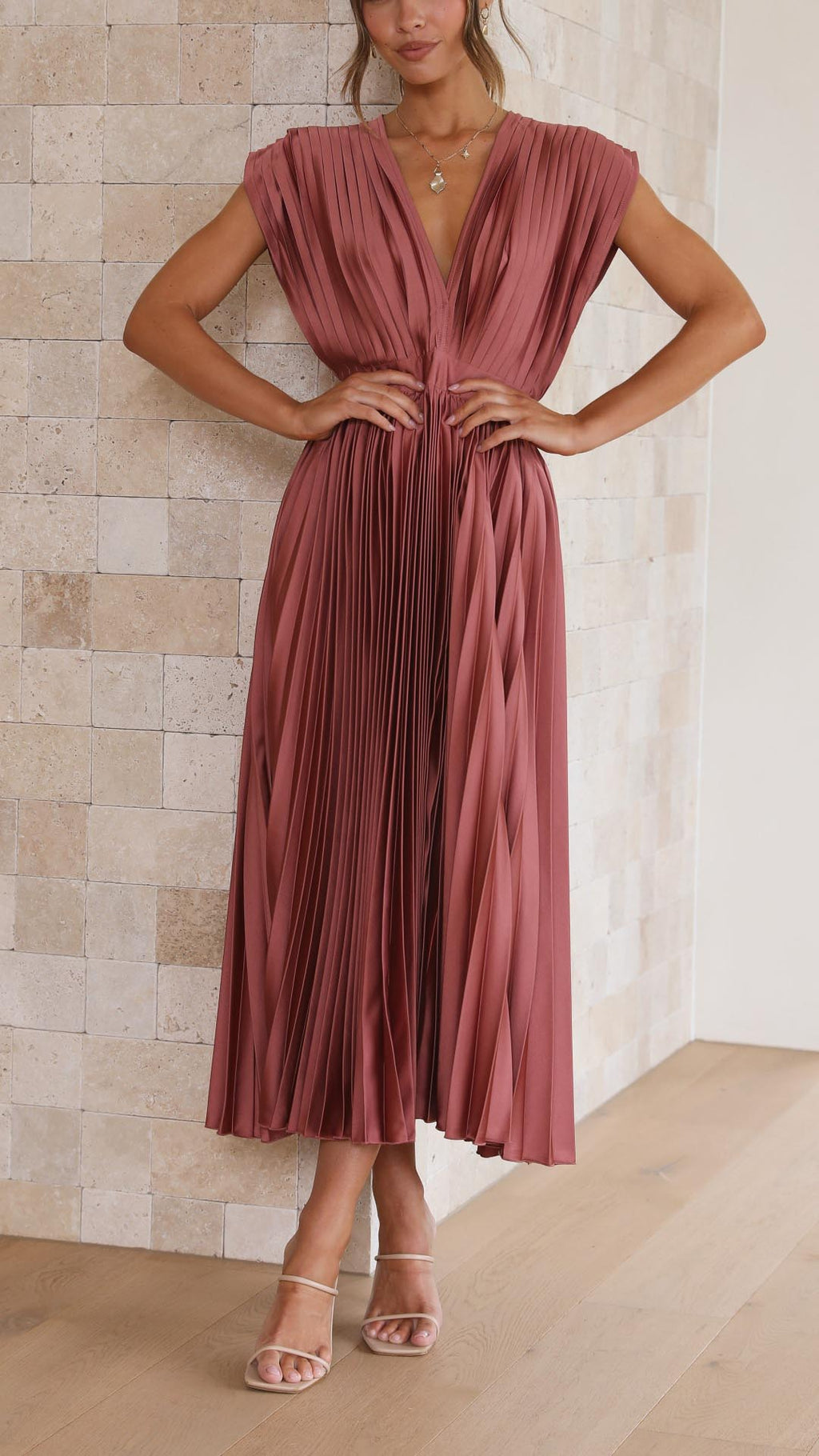 Women's Draped Satin Midi Dress