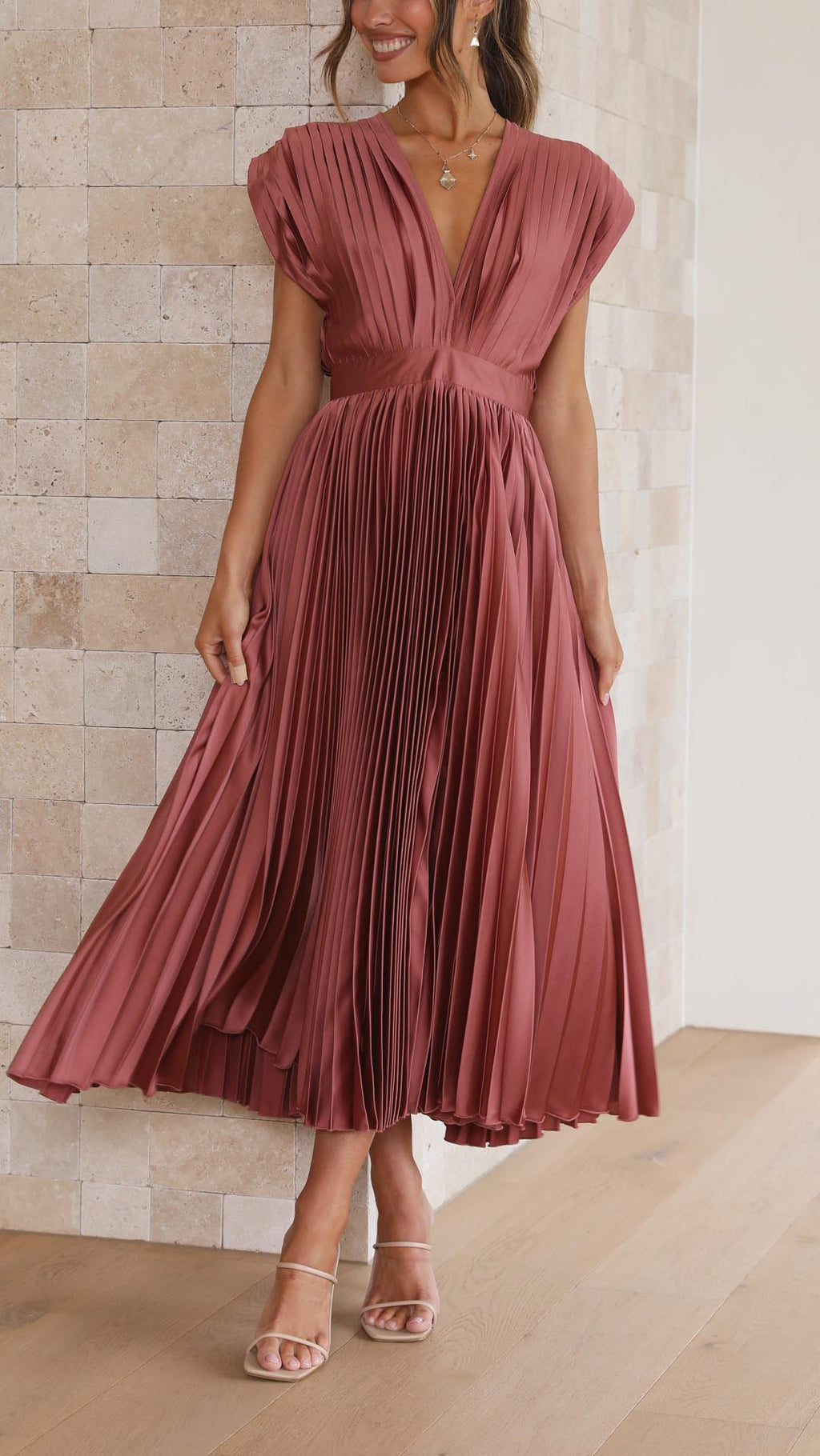 Women's Draped Satin Midi Dress