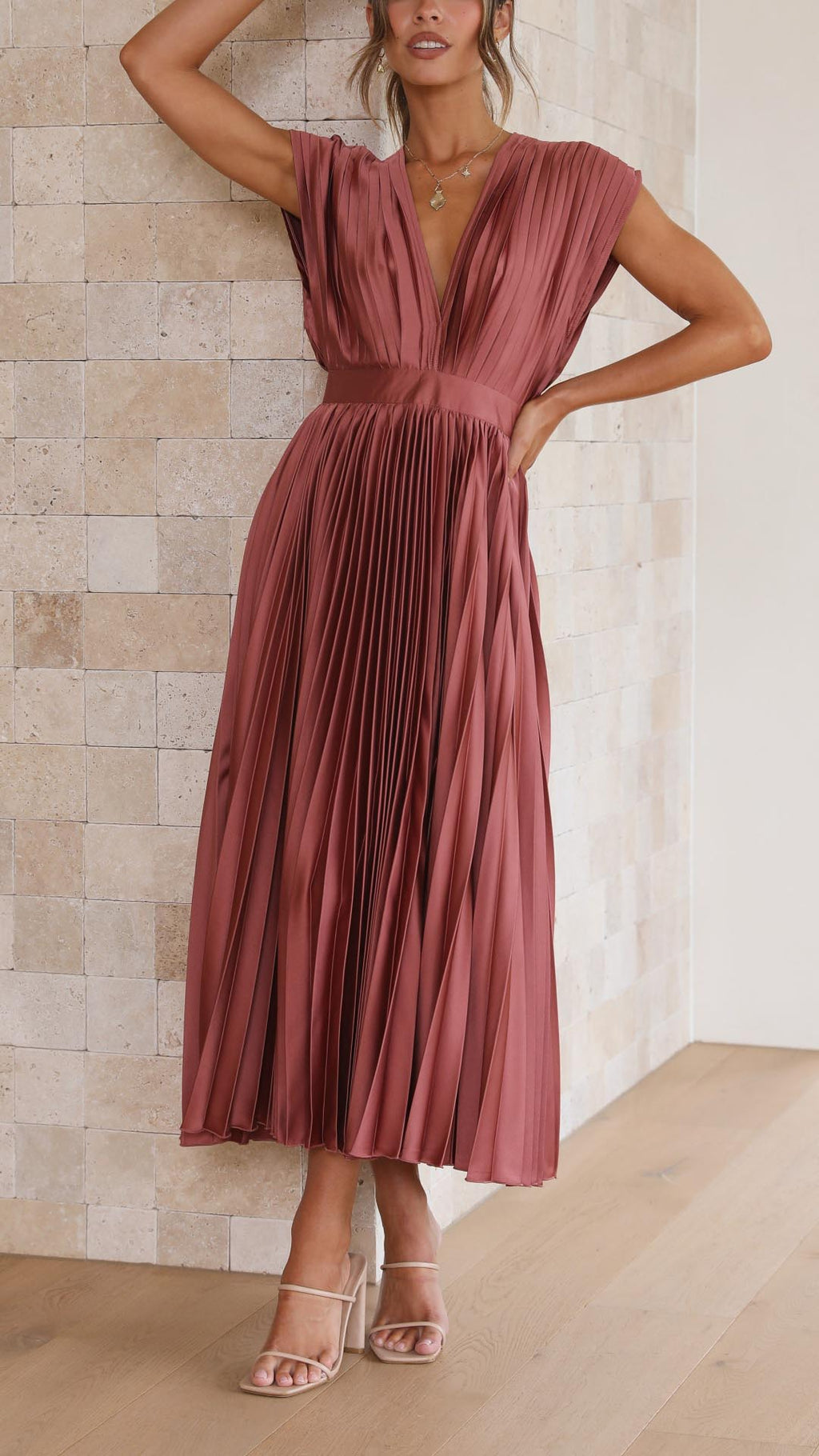 Women's Draped Satin Midi Dress
