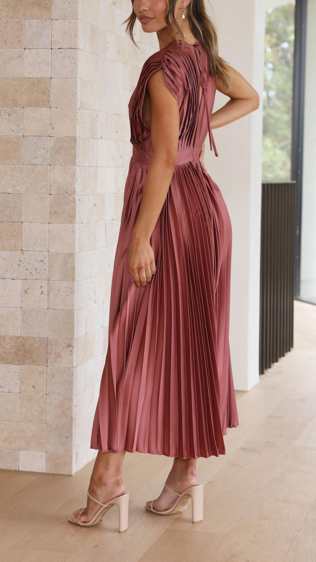 Women's Draped Satin Midi Dress