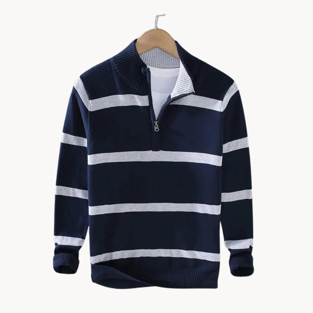 Men's Striped Stand Collar Jumper