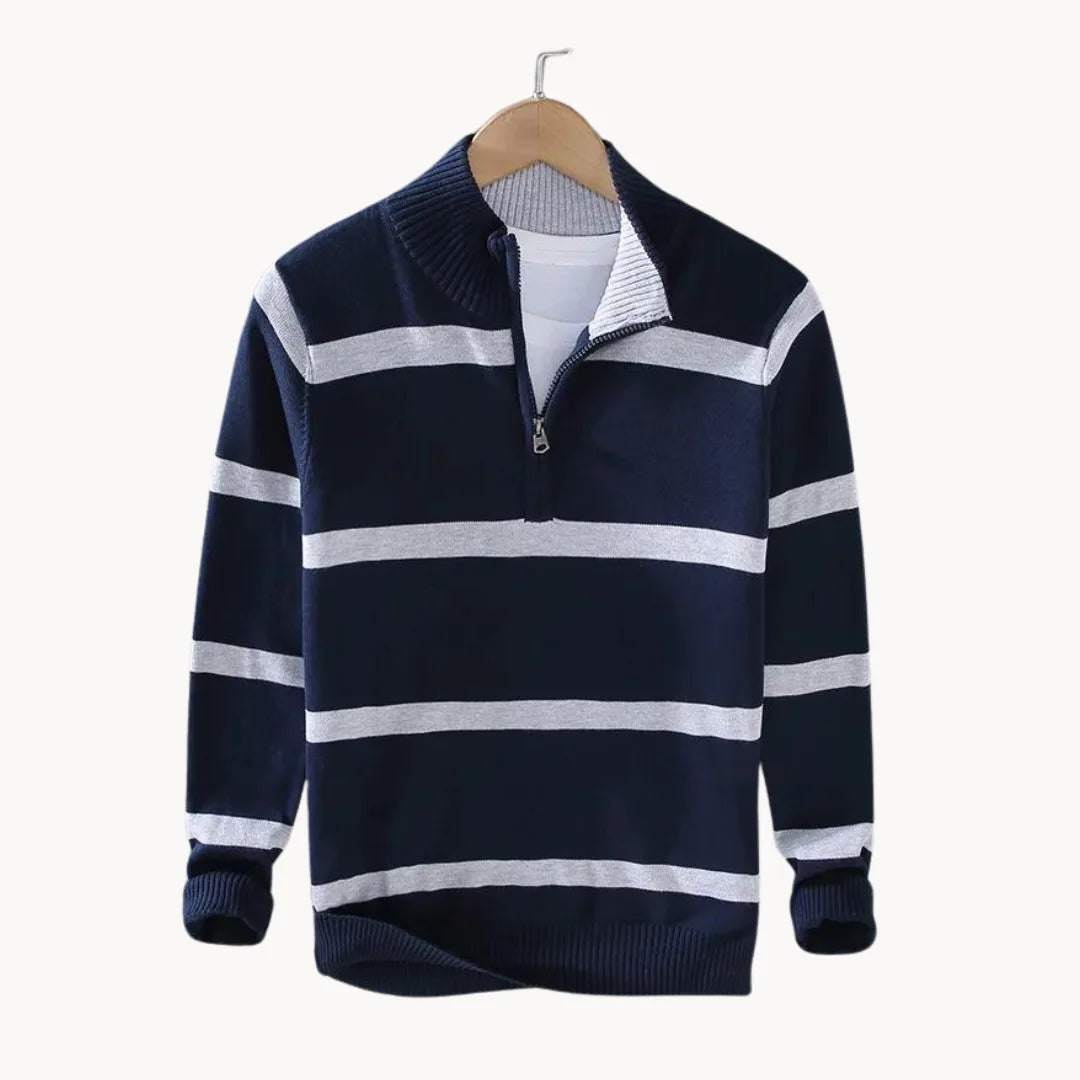 Men's Striped Stand Collar Jumper