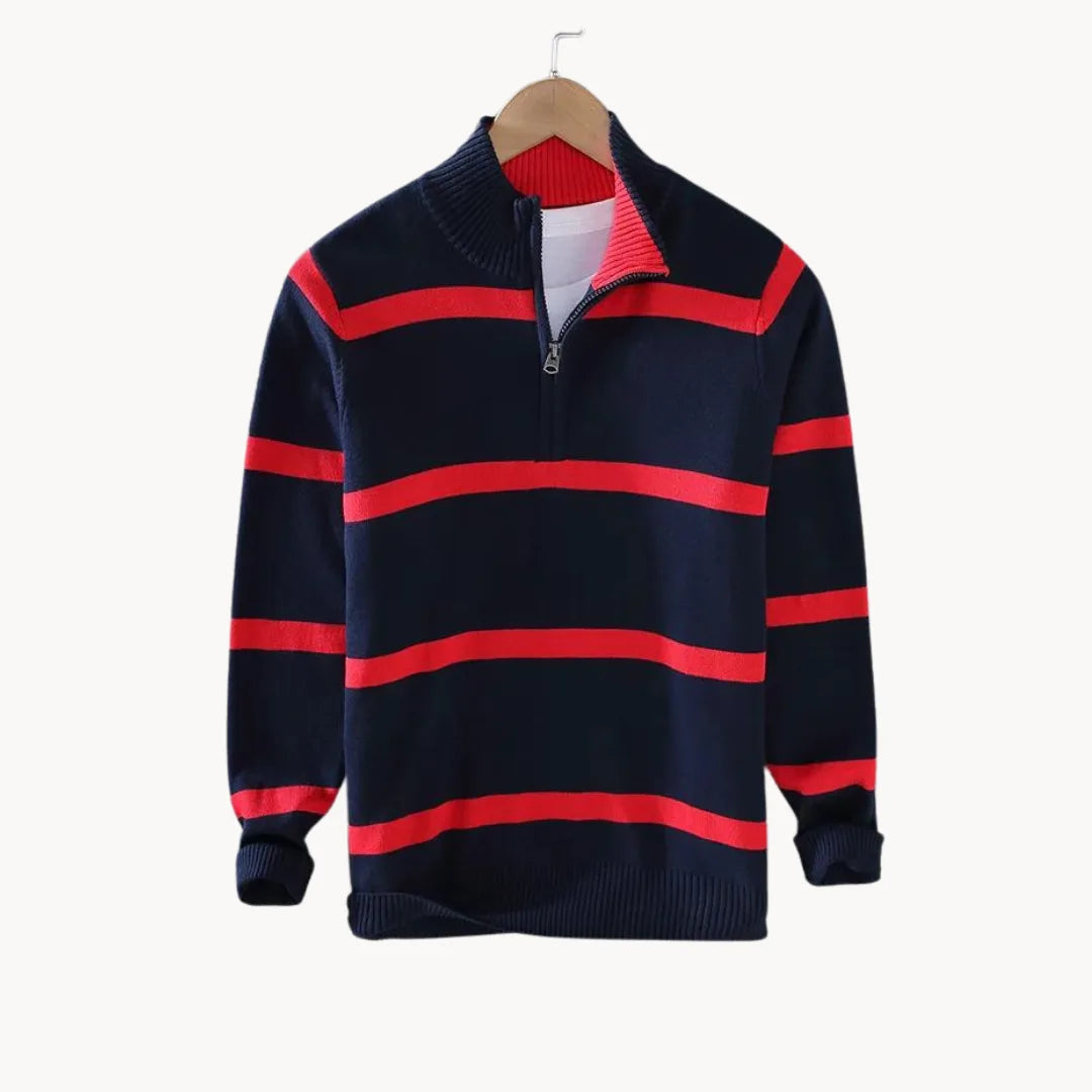 Men's Striped Stand Collar Jumper