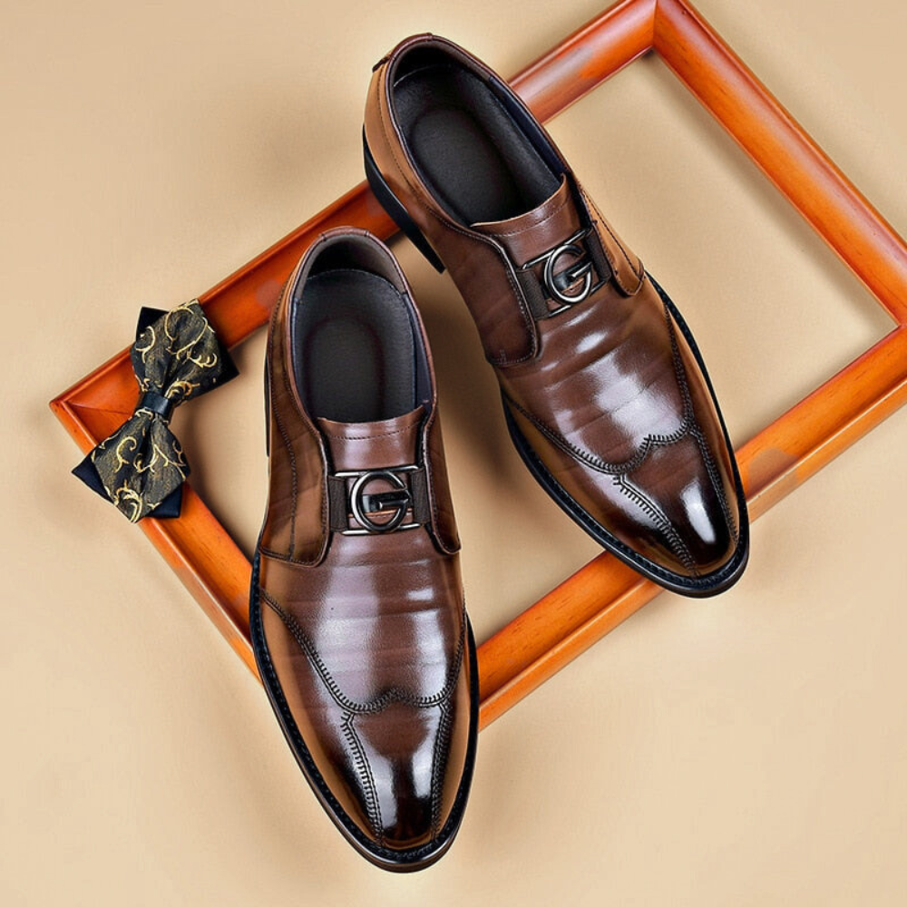 Men's Buckle Leather Monk Shoes