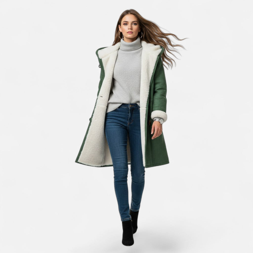 Women's Button-Front Hooded Overcoat