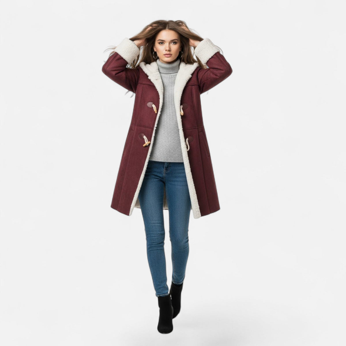 Women's Button-Front Hooded Overcoat