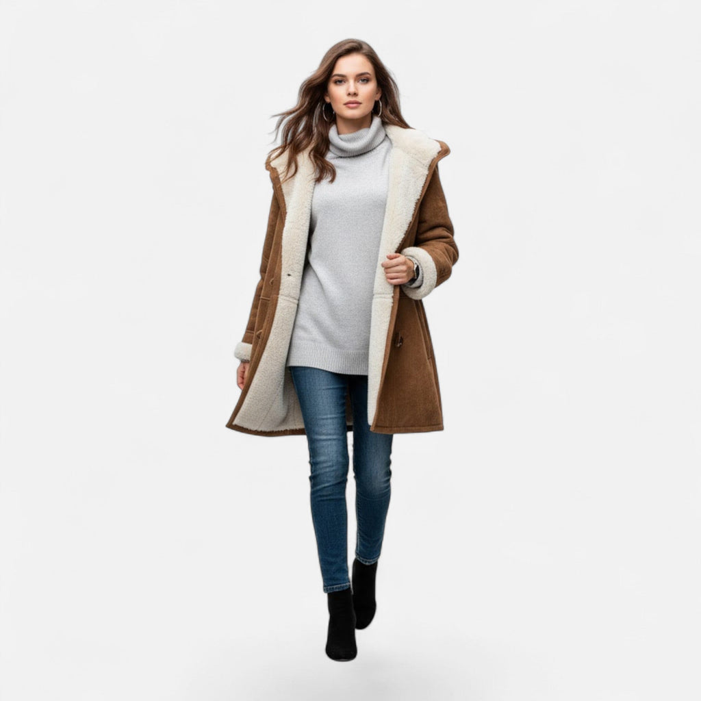 Women's Button-Front Hooded Overcoat