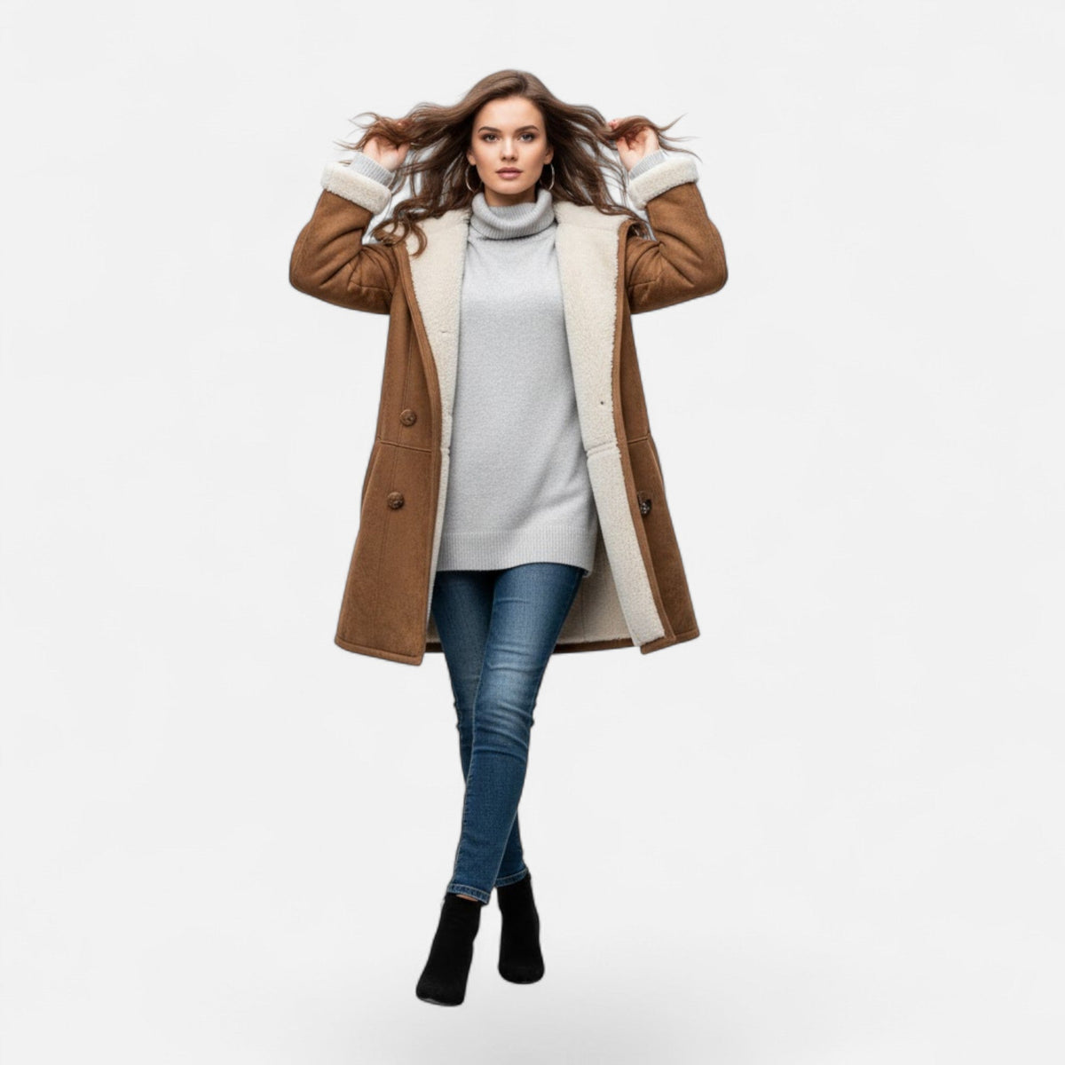 Women's Button-Front Hooded Overcoat