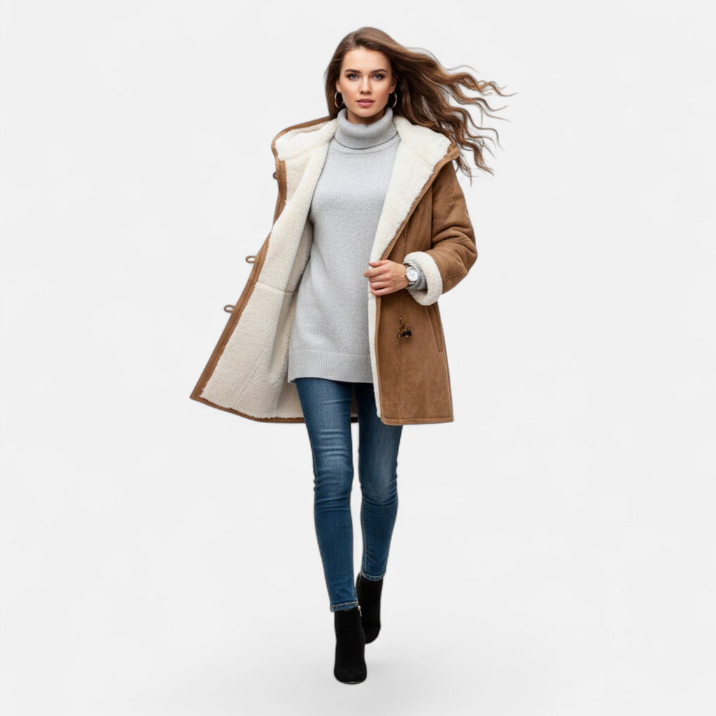 Women's Button-Front Hooded Overcoat