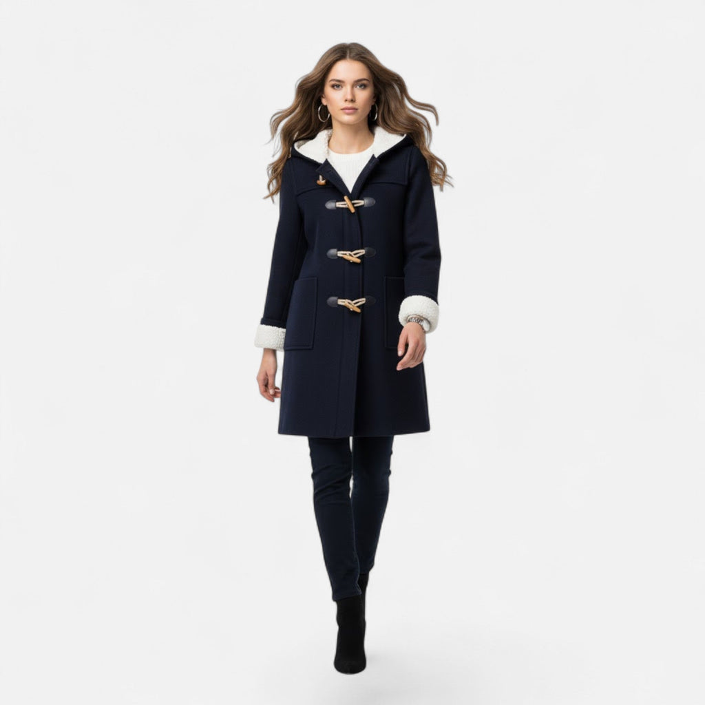 Women's Button-Front Hooded Overcoat
