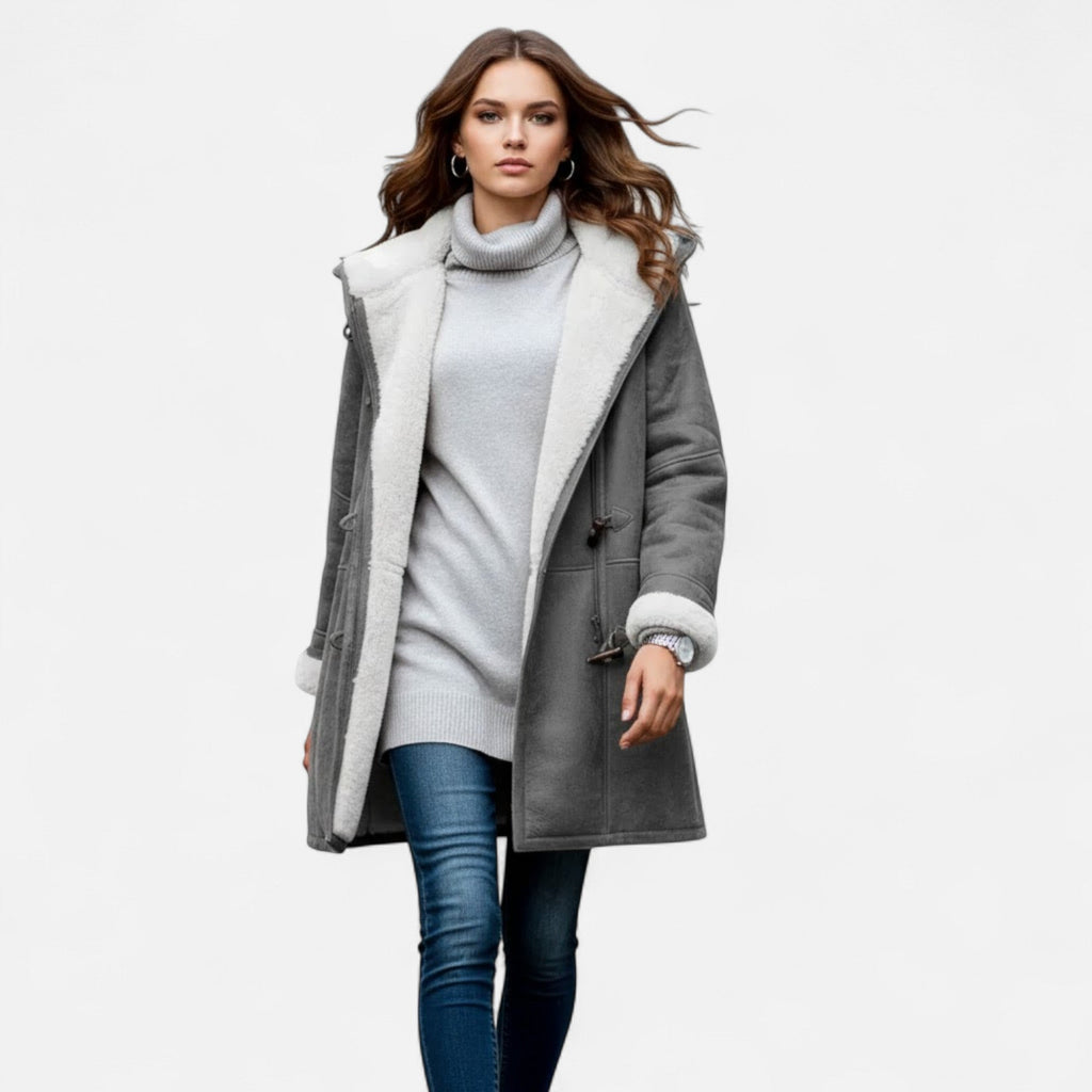 Women's Button-Front Hooded Overcoat