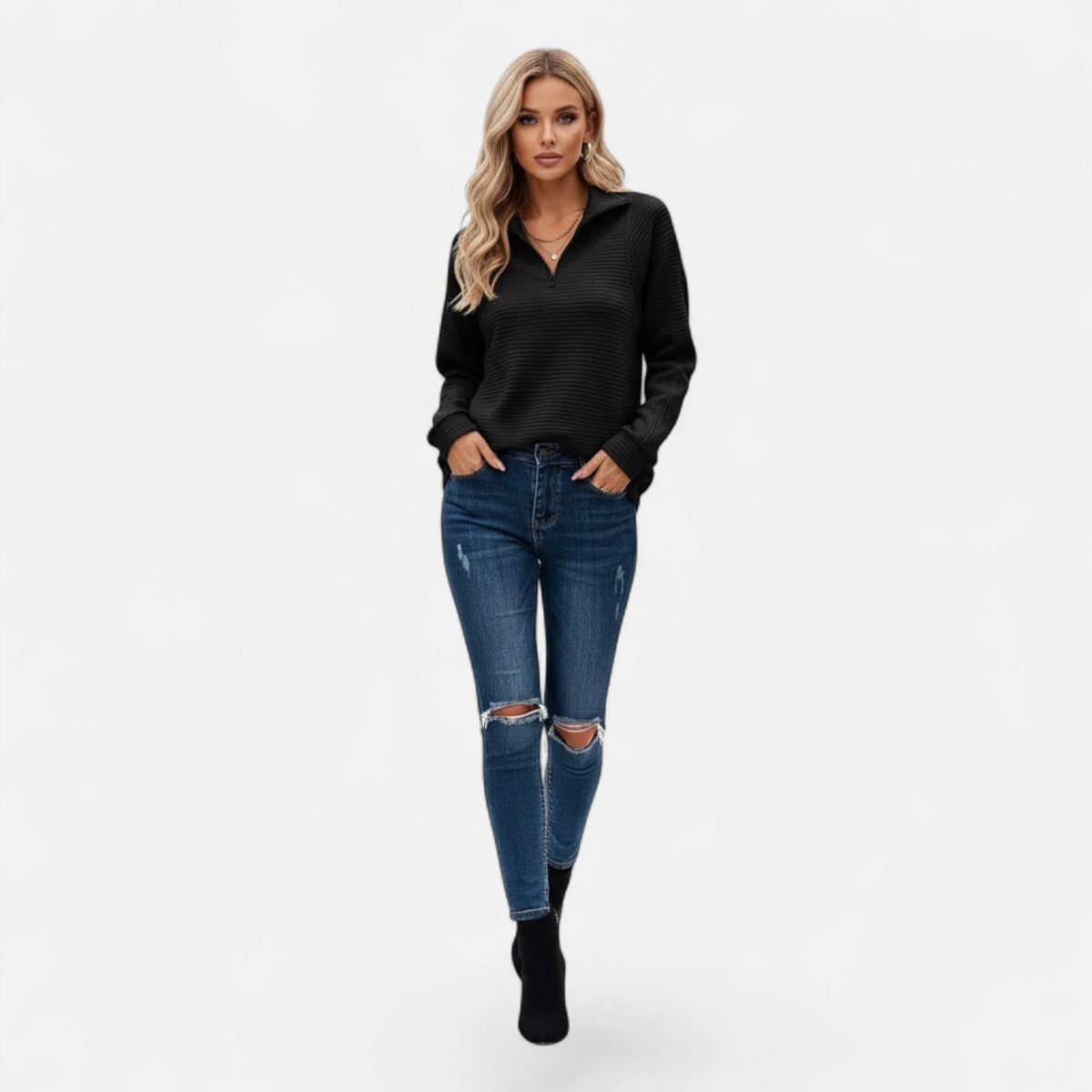 Women's Zip-Front Stand-Collar Jumper