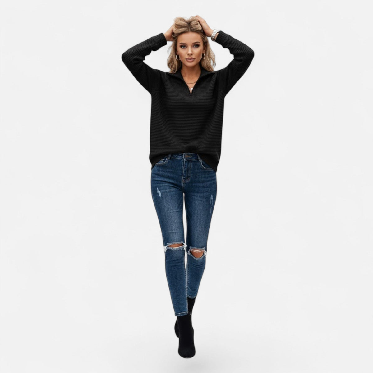 Women's Zip-Front Stand-Collar Jumper