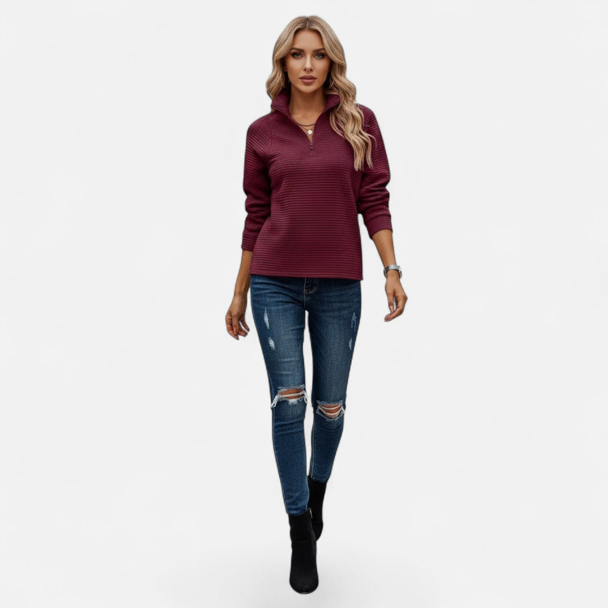 Women's Zip-Front Stand-Collar Jumper