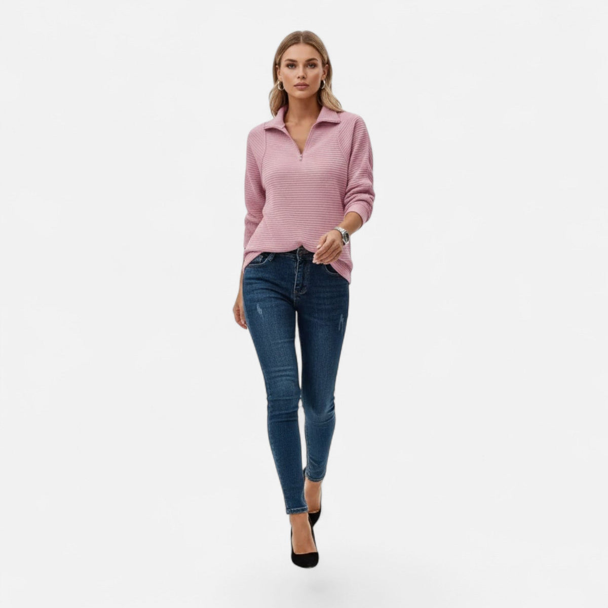 Women's Zip-Front Stand-Collar Jumper