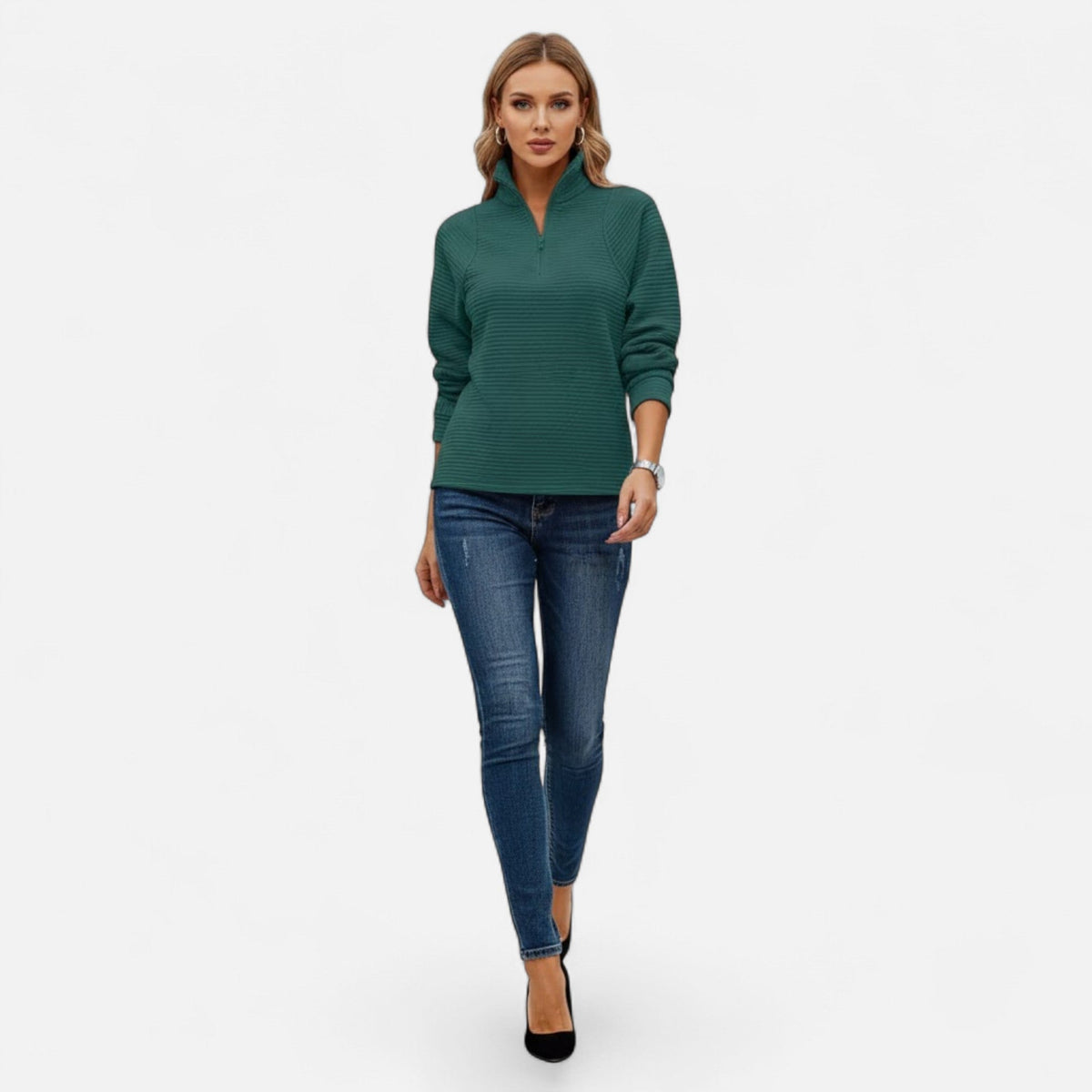 Women's Zip-Front Stand-Collar Jumper