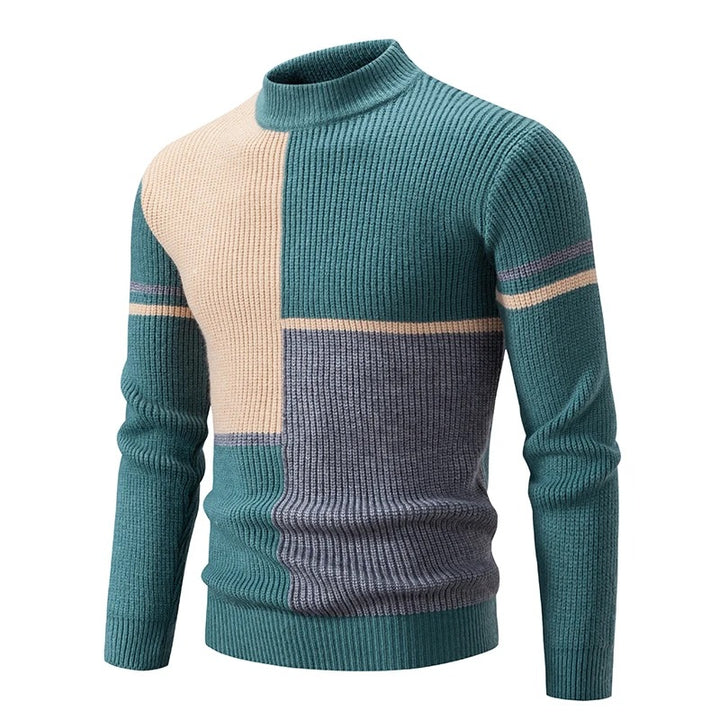 Men's Colour Block High Neck Jumper