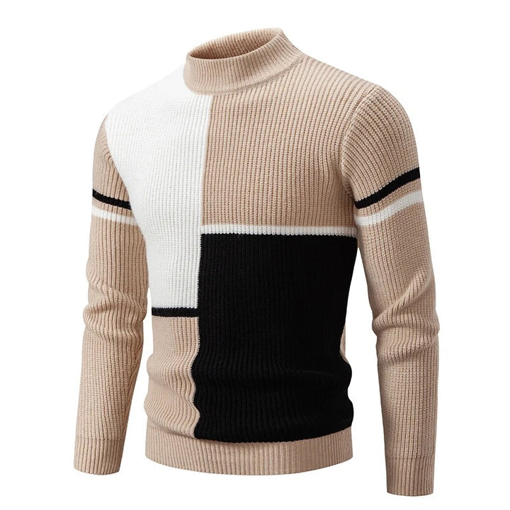 Men's Colour Block High Neck Jumper