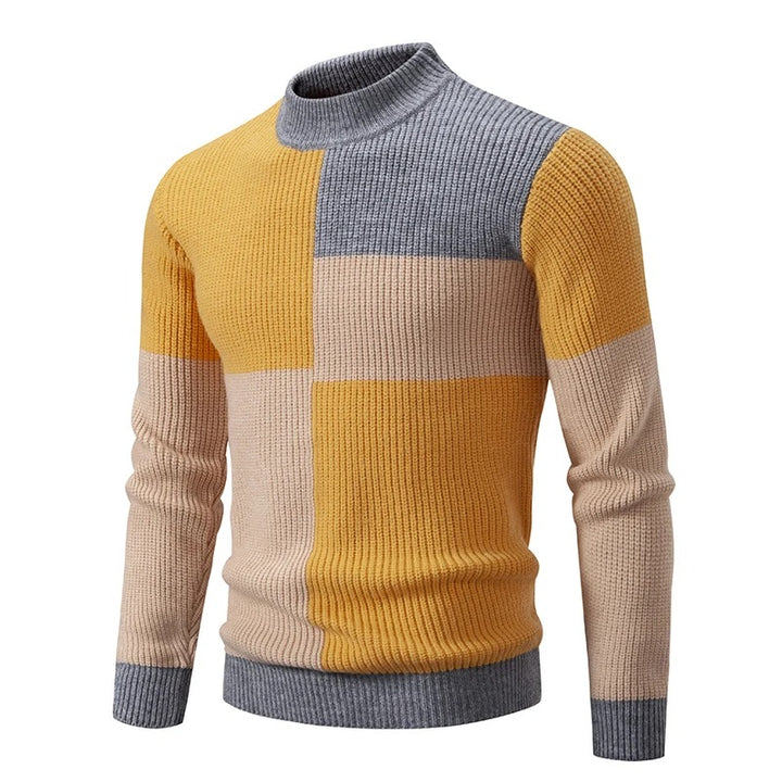 Men's Colour Block High Neck Jumper