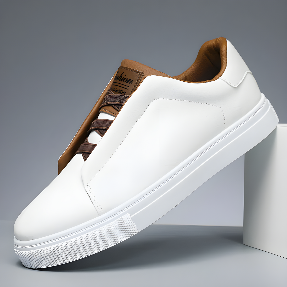 Men's Elastic Lace Leather Trainers