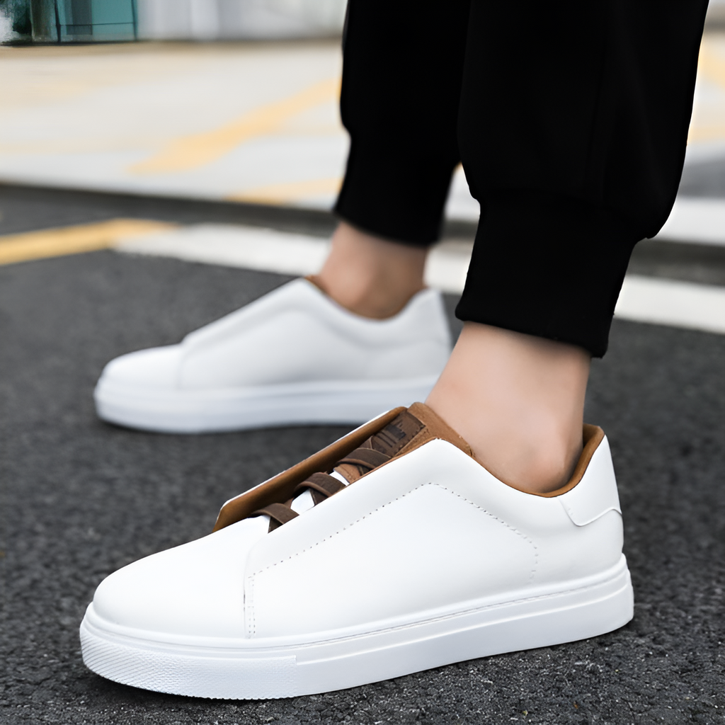 Men's Elastic Lace Leather Trainers