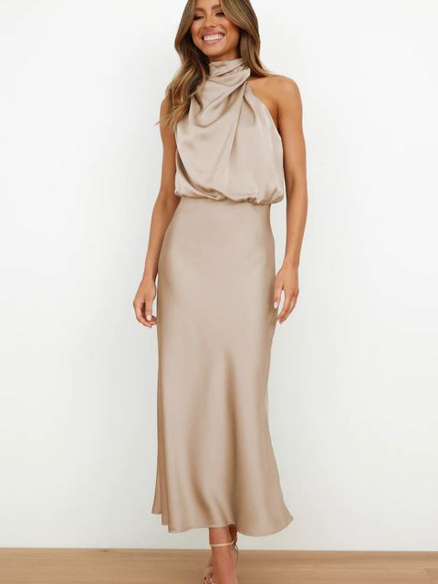 Women's Silk-Style Halter Dress