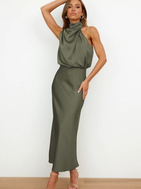Women's Silk-Style Halter Dress