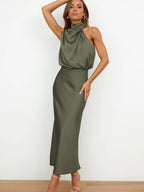 Women's Silk-Style Halter Dress