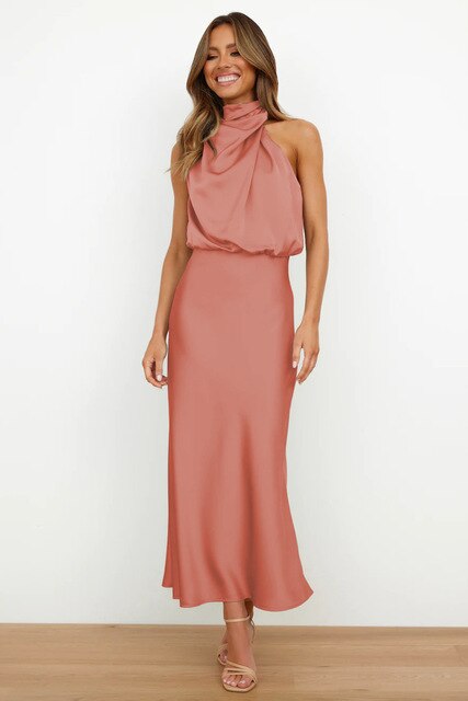 Women's Silk-Style Halter Dress