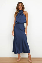 Women's Silk-Style Halter Dress