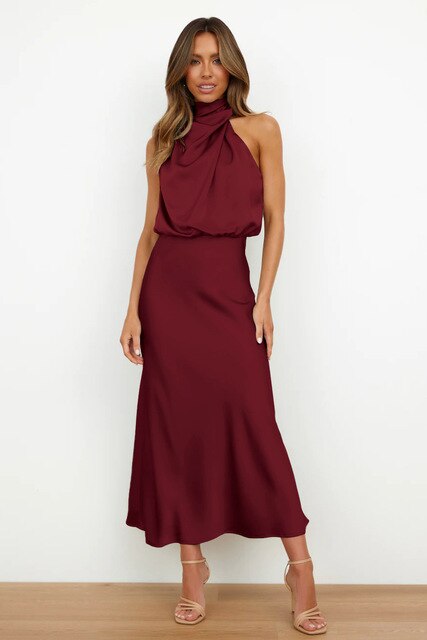 Women's Silk-Style Halter Dress