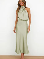 Women's Silk-Style Halter Dress