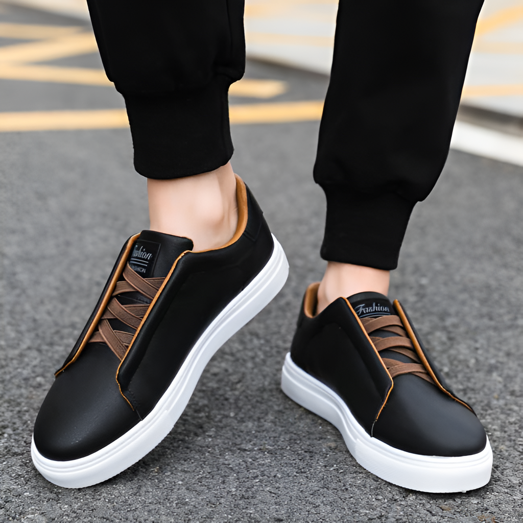 Men's Elastic Lace Leather Trainers