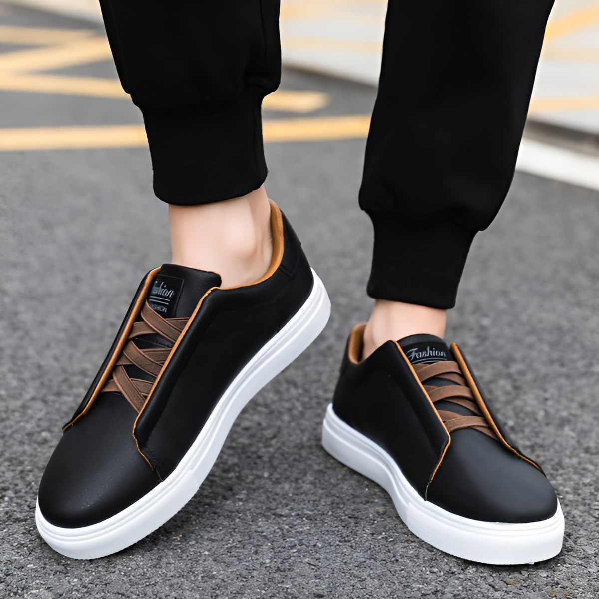 Men's Elastic Lace Leather Trainers