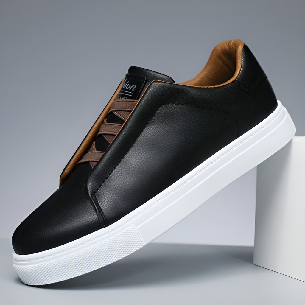 Men's Elastic Lace Leather Trainers
