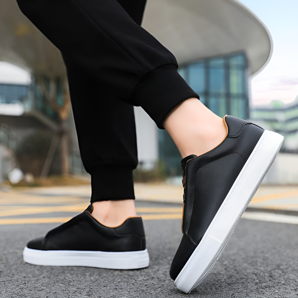 Men's Elastic Lace Leather Trainers