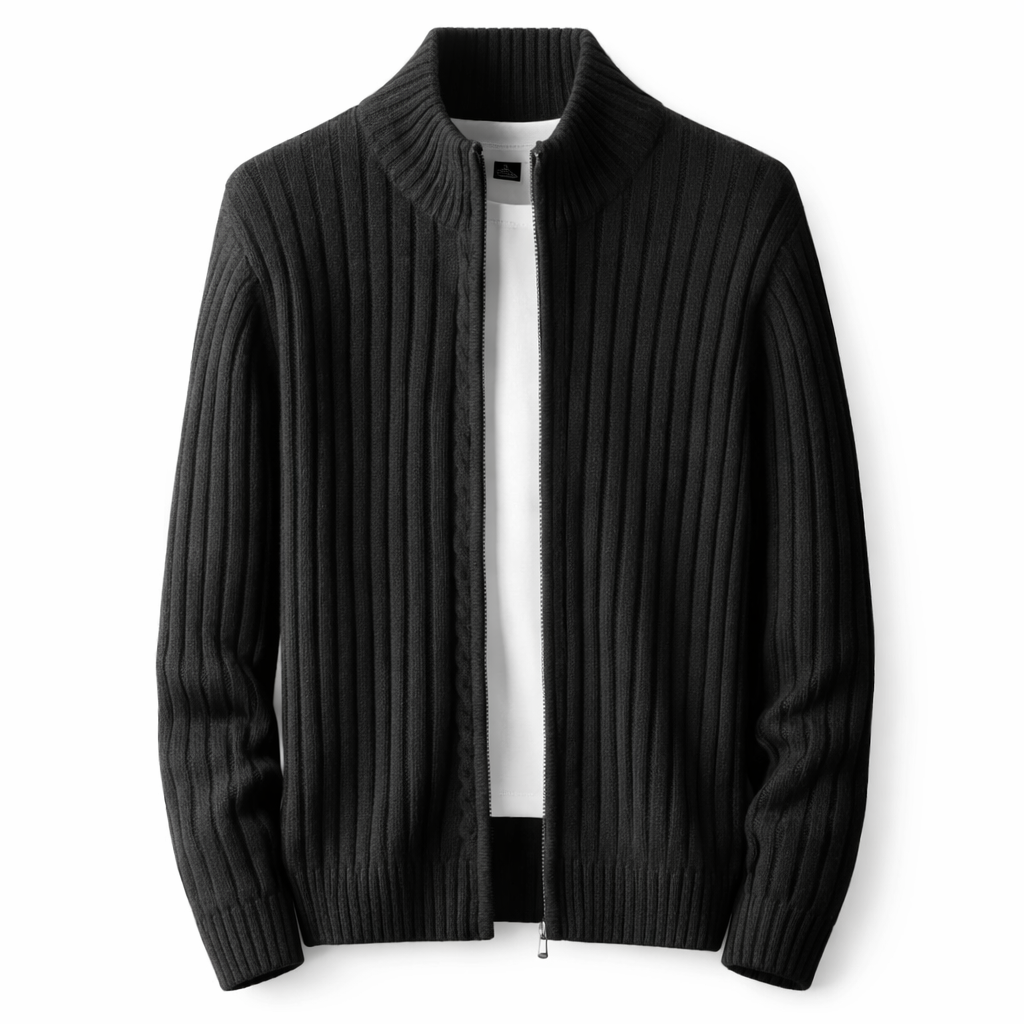 Men's Ribbed Knit Zip Cardigan