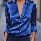 Women's Draped Collar Satin Top