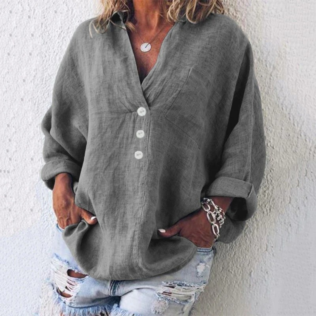 Women's Linen-Look Relaxed Blouse